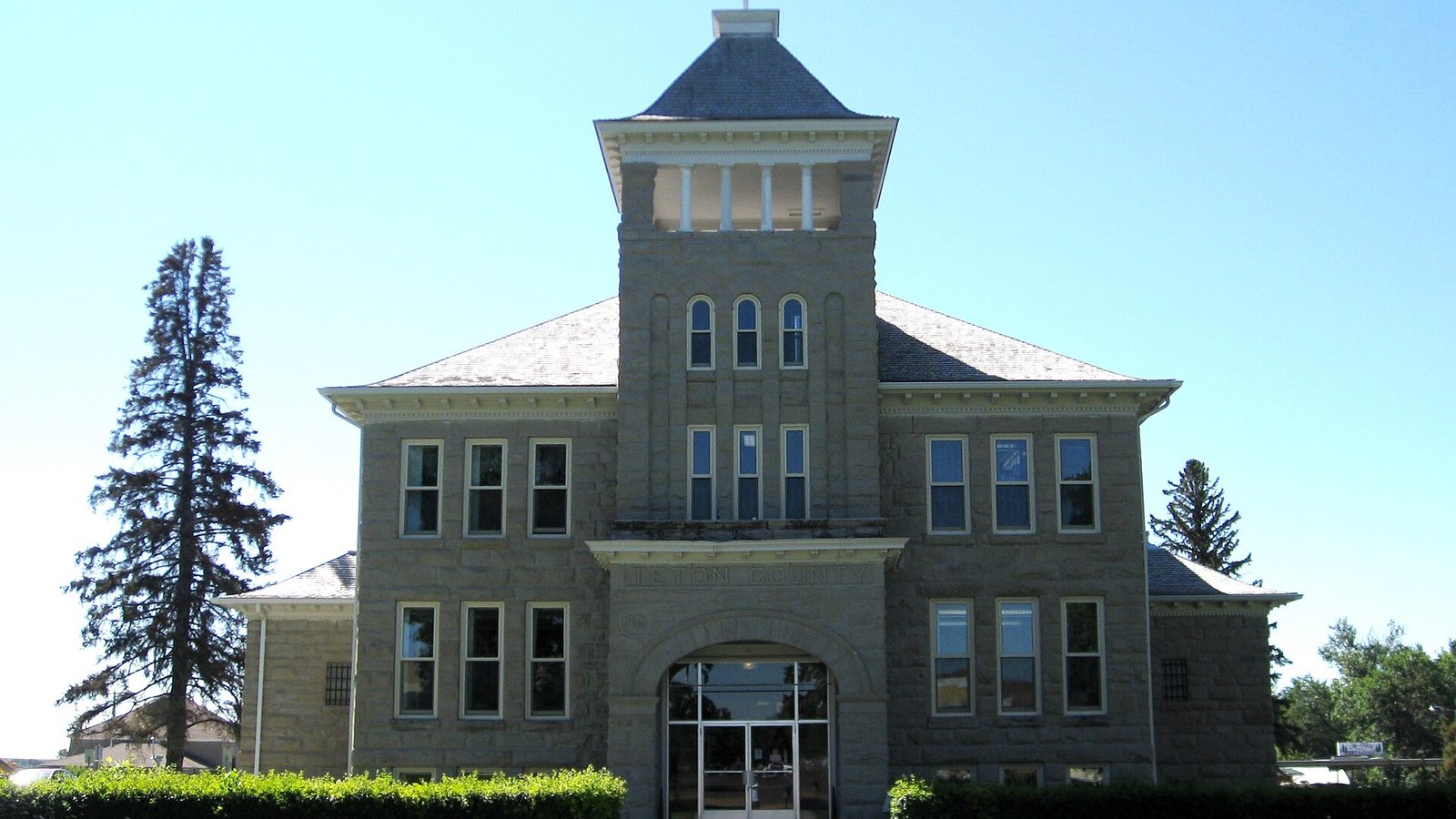Teton County Courthouse, Choteau, Montana, United States. Finished in 1906, and built of local sandstone, it was designed by Joseph Gibson and George