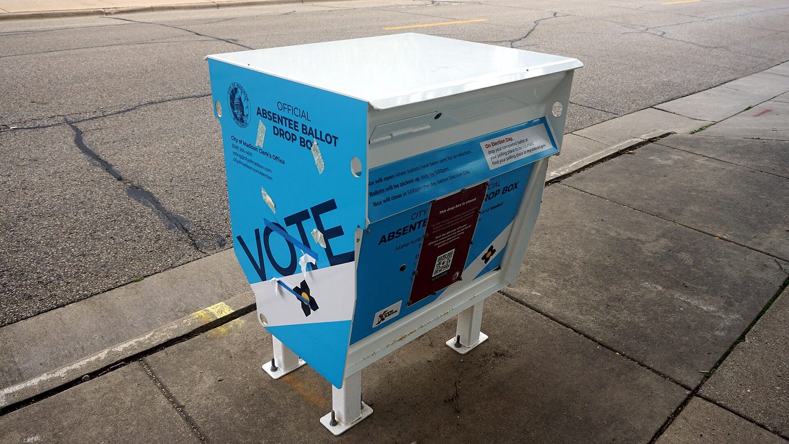 An Official Absentee Ballot Drop Box in Madison, Wisconsin (United States).